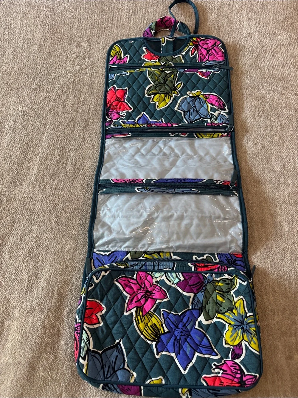 Quilted Floral Hanging Organizer - Teal Multi